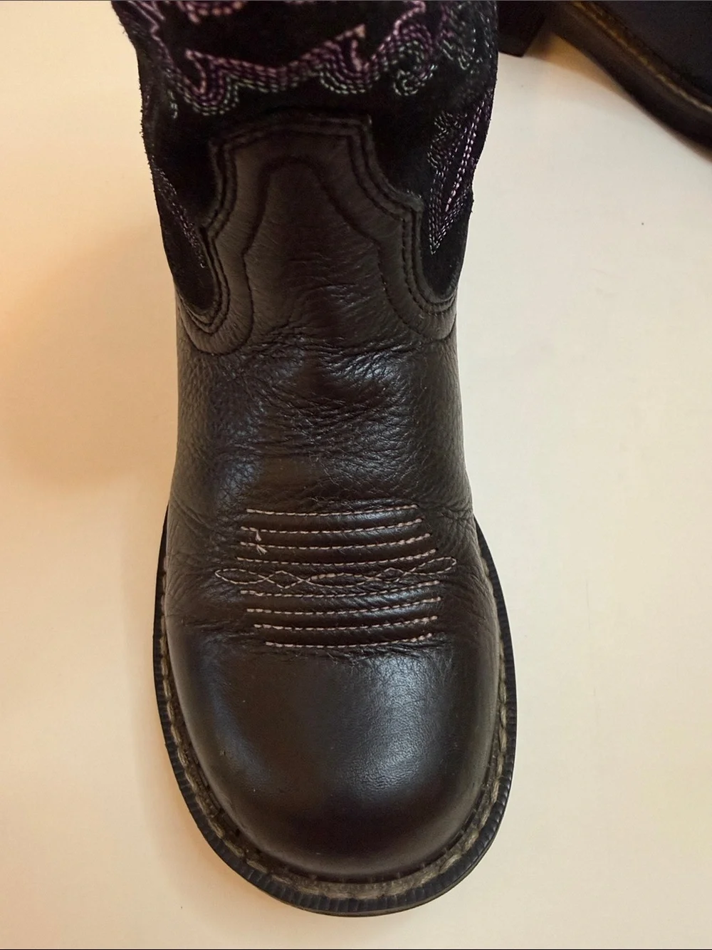 Ariat Girls Leather Western Cowboy Boots Pink Embroidered Size 7.5 Youth